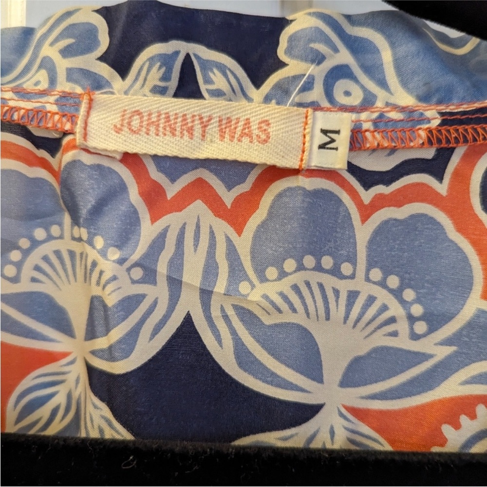 Women’s silk Floral V-Neck Drawstring Tunic Top - Navy & Orange by johnny was - Picture 3 of 3